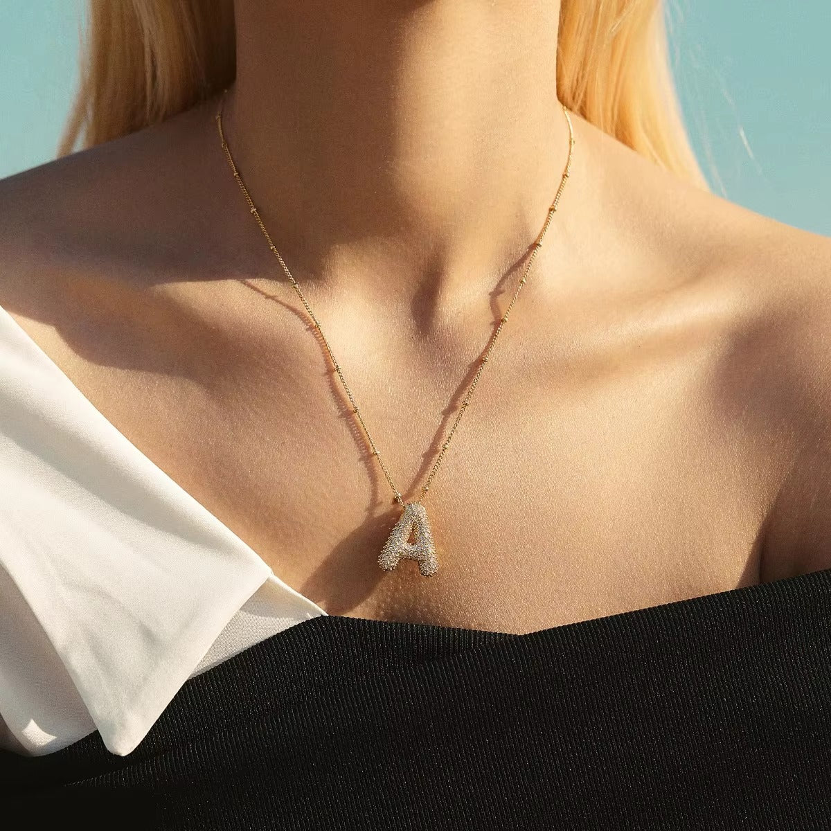 Chunky Diamond Letter Necklace - Gold