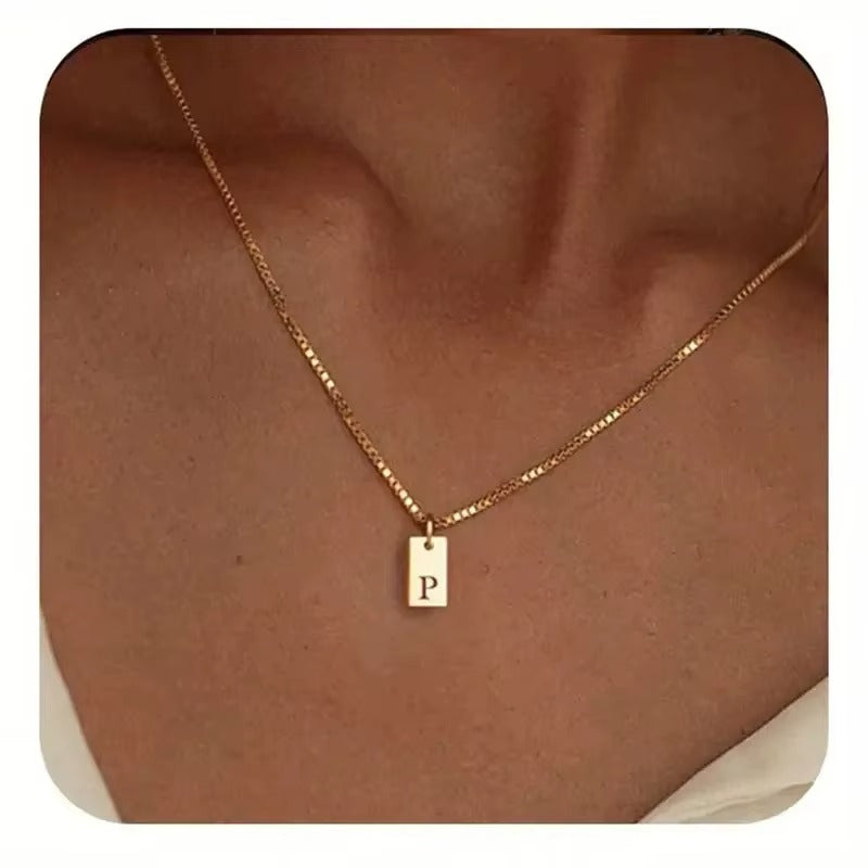 Flat Letter Necklace - Gold
