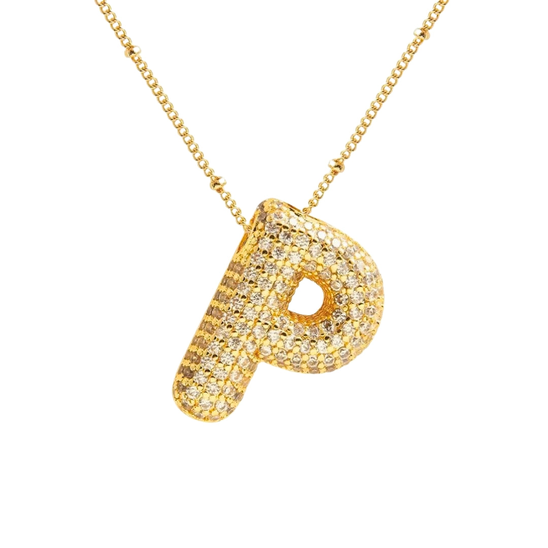 Chunky Diamond Letter Necklace - Gold