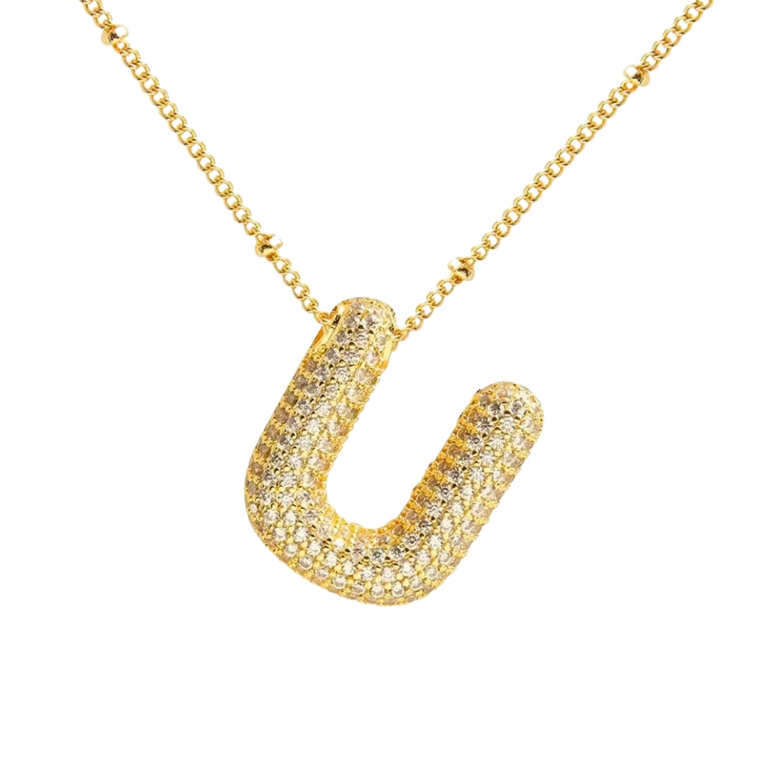 Chunky Diamond Letter Necklace - Gold