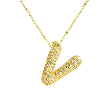 Chunky Diamond Letter Necklace - Gold